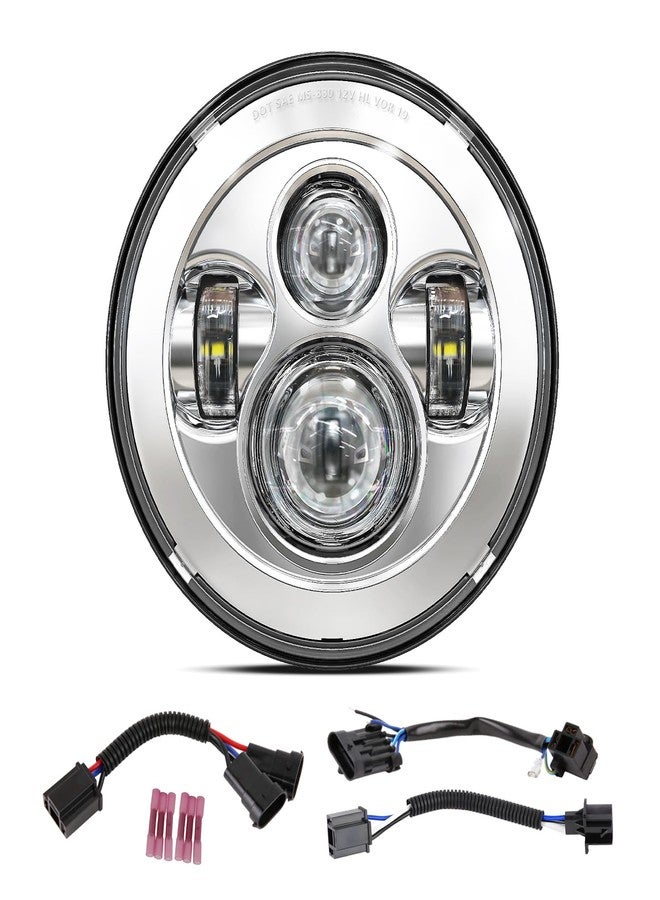 BICYACO DOT 7 Inch Motorcycle LED Headlight Headlamp Compatible with Harley Davidson Electra Glide Street Glide Fat Boy Road King Heritage Softail Switchback Chrome - Image 1